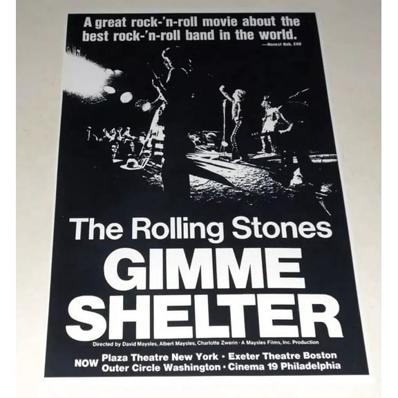 The Rolling Stones Gimme Shelter 1970 Movie Poster Mick Jagger / Keith Richards / Charlie Watts / Mick Taylor 19"x13"