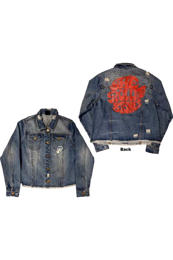 The Rolling Stones Ladies Denim Jacket: Script (Back Print) (Large)