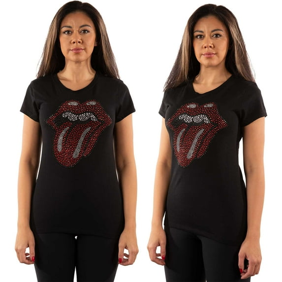 The Rolling Stones Ladies Embellished T-Shirt: Classic Tongue (Small)
