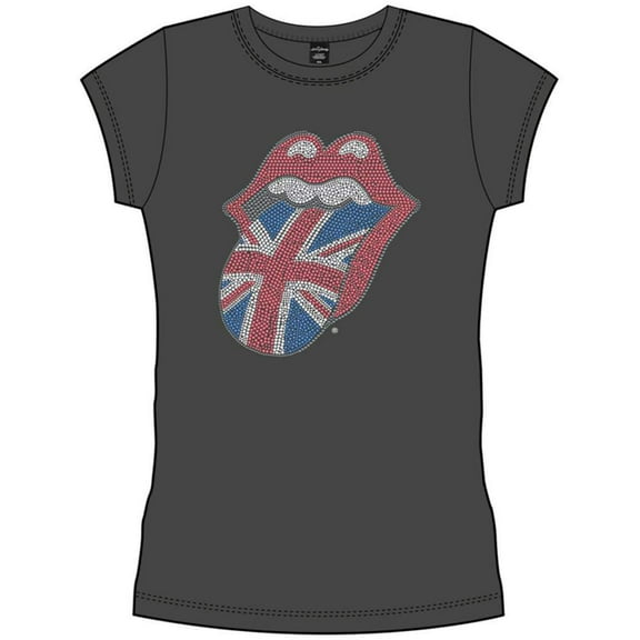The Rolling Stones Ladies Embellished T-Shirt: Classic UK Tongue (Large)
