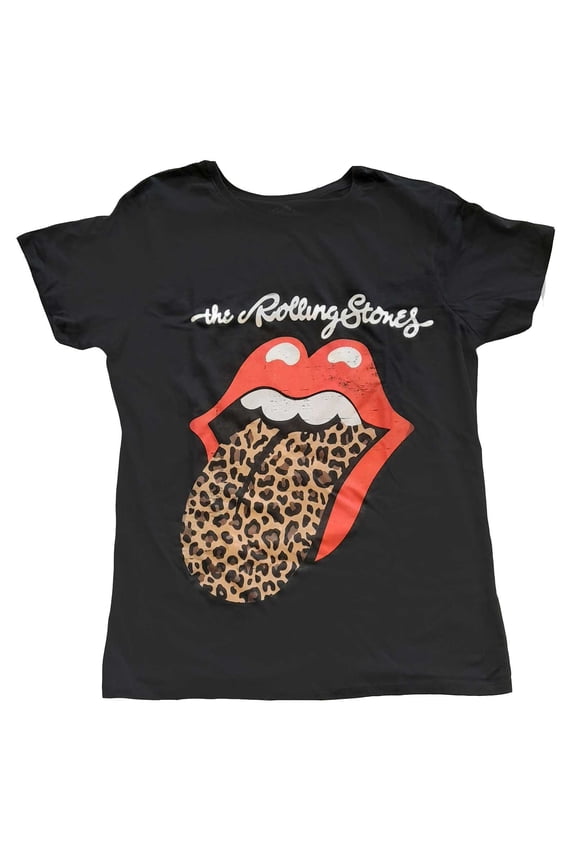 The Rolling Stones Ladies T-Shirt: Leopard Print Tongue (10)