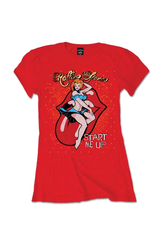 The Rolling Stones T Shirt Start Me Up Logo Official Womens New Red Skinny Fit