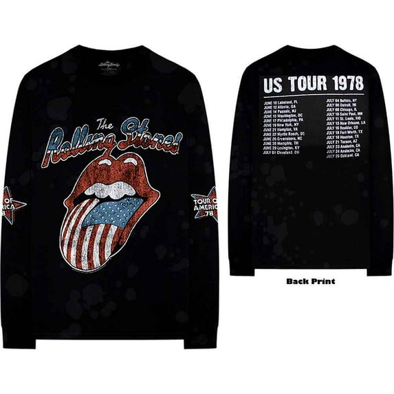 The Rolling Stones Unisex Long Sleeve T-Shirt US Tour '78 (Back & Sleeve Print) (Small)