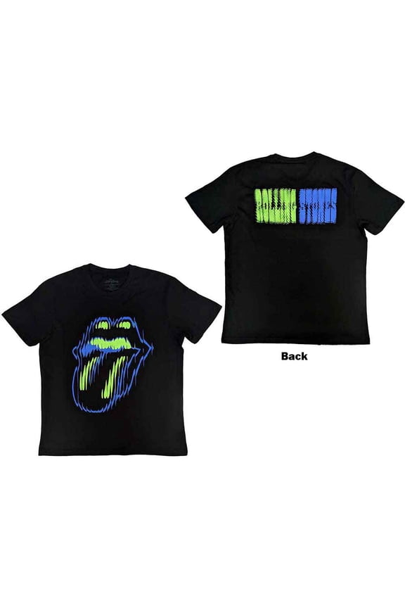 The Rolling Stones Unisex T-Shirt: Distorted Tongue (Back Print) (Large)