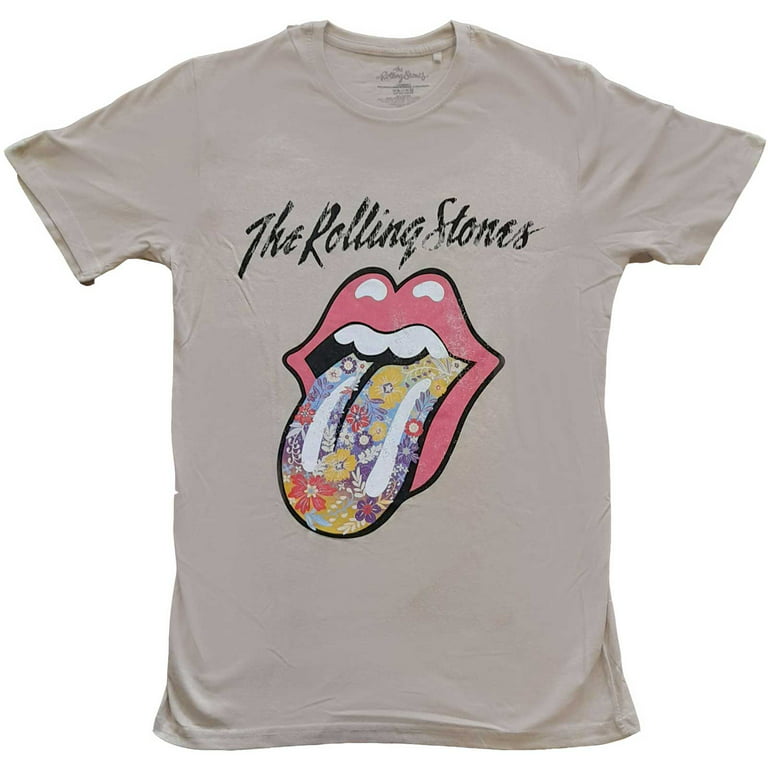 The Rolling Stones Unisex (X-Large) Flowers T-Shirt Tongue