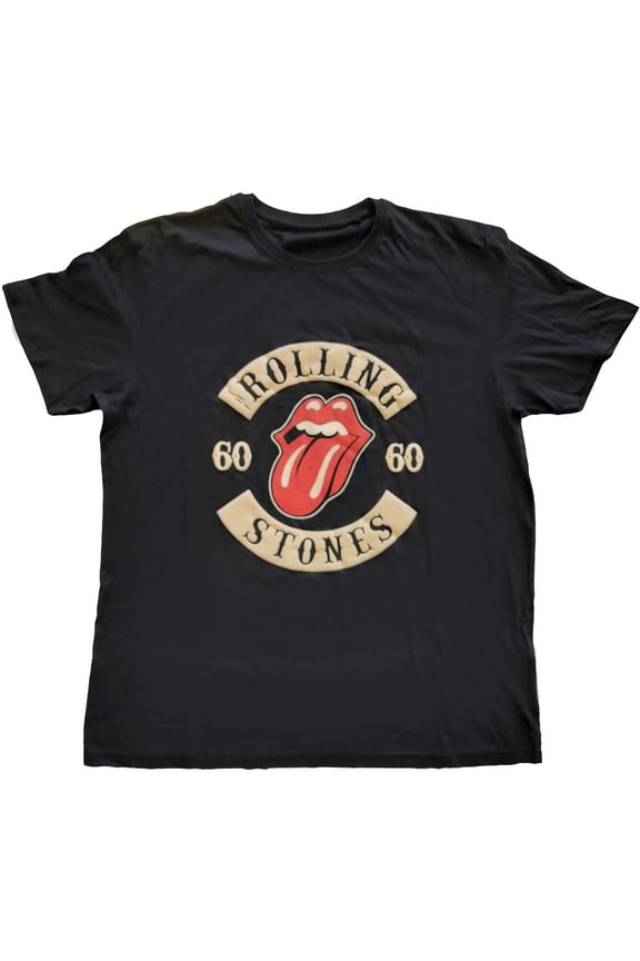 The Rolling Stones Unisex T-Shirt Sixty Biker Tongue (Suede Flock) (Medium)