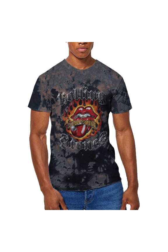 The Rolling Stones Unisex T-Shirt Tattoo Flames (Wash Collection) (X-Large)