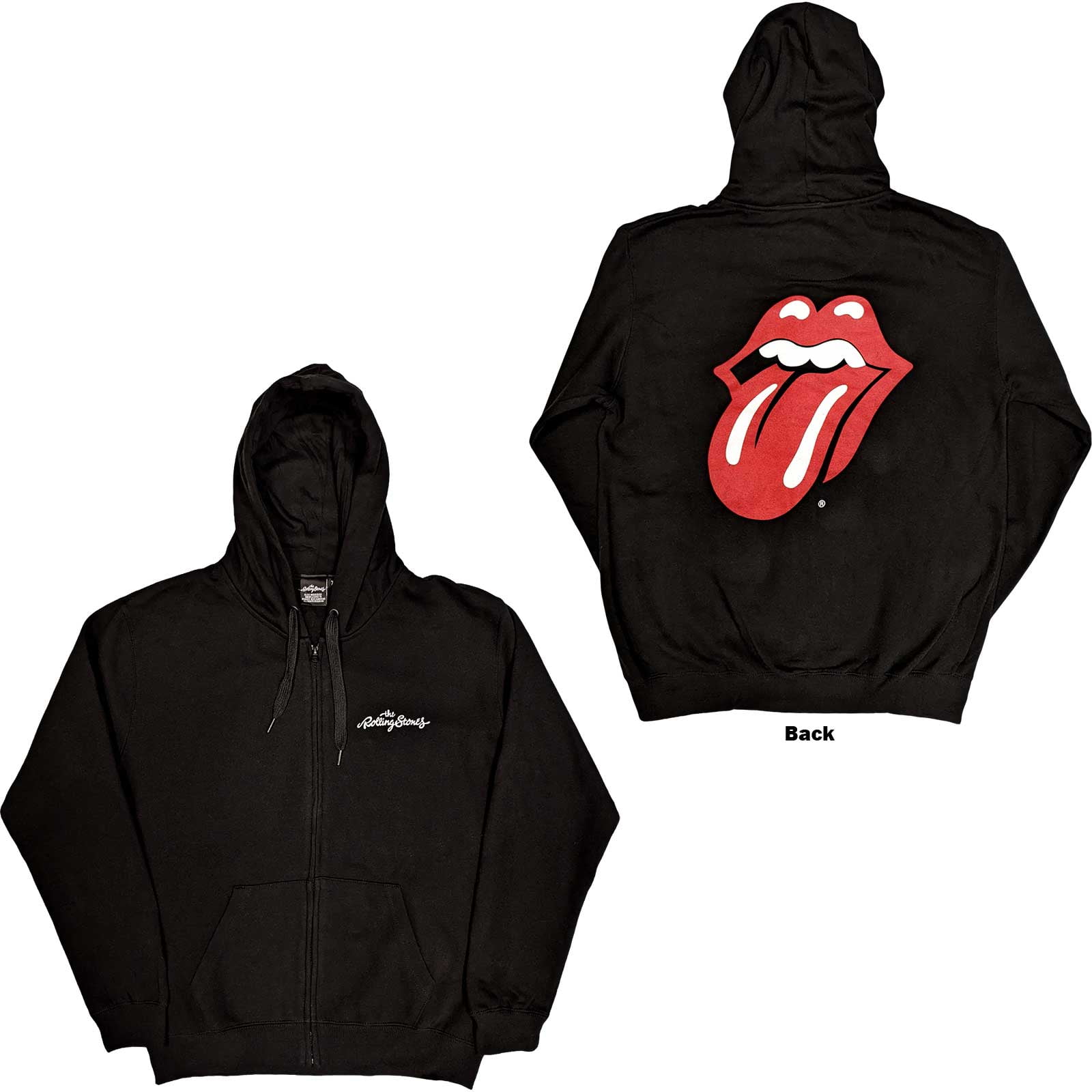 Men's Rolling Stones Classic Tongue (Back Print) Zippered Hooded Sweatshirt  X-Large Black