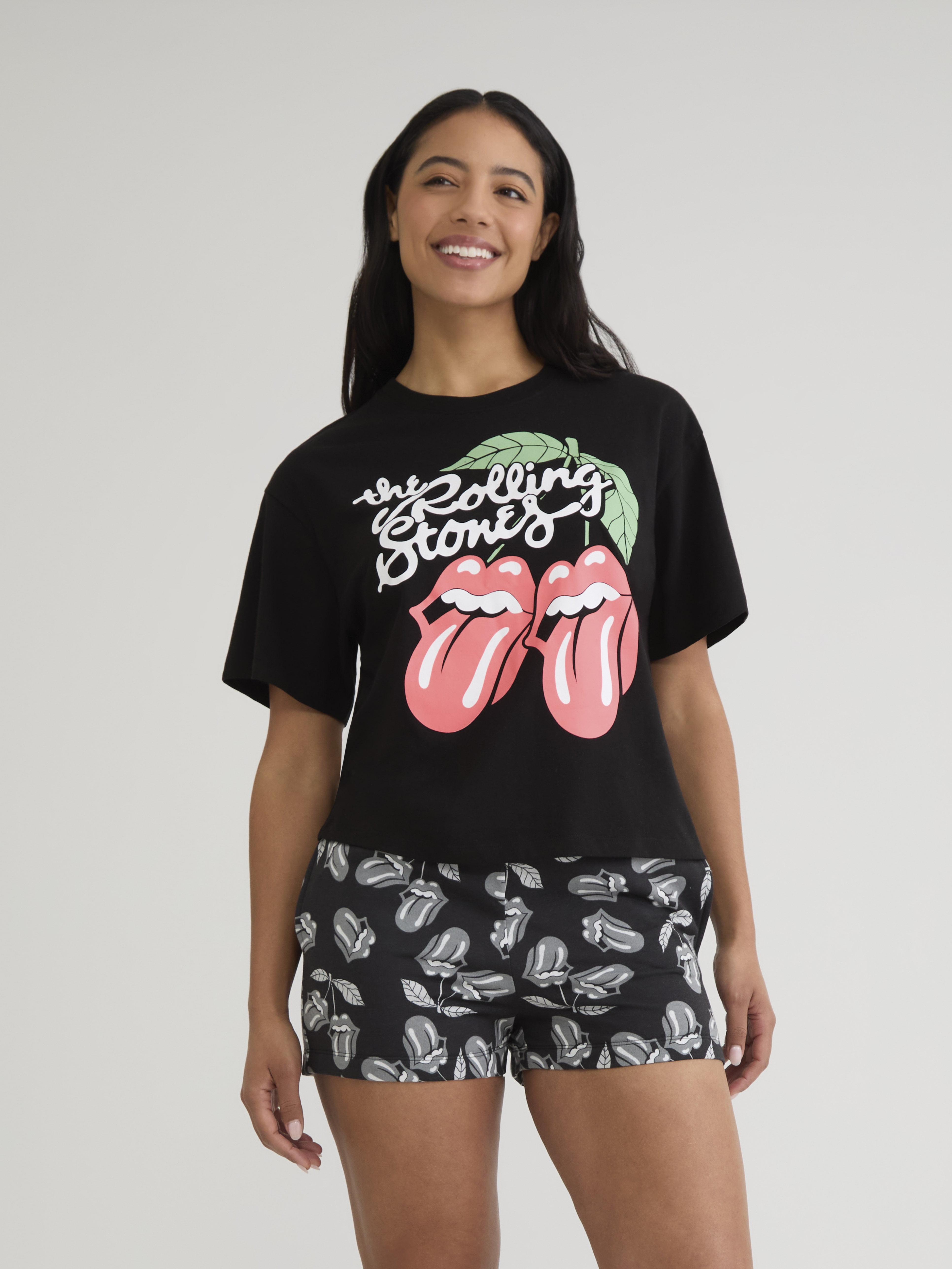 The Rolling Stones Women’s and Women’s Plus Graphic Tee and Fleece Shorts Set, 2-Piece, Sizes XS-3X