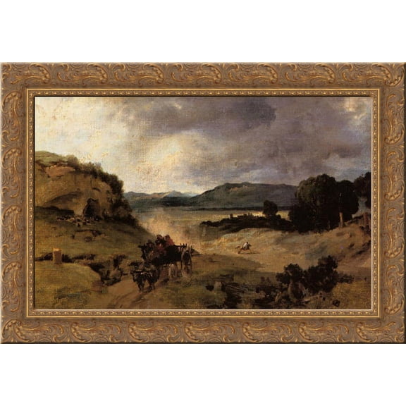 The Roman Campagna (La Cervara) 24x18 Gold Ornate Wood Framed Canvas Art by Camille Corot