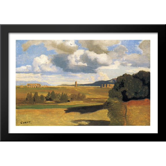 The Roman Campagna with the Claudian Aqueduct 40x28 Large Black Wood Framed Print Art by Jean Baptiste Camille Corot