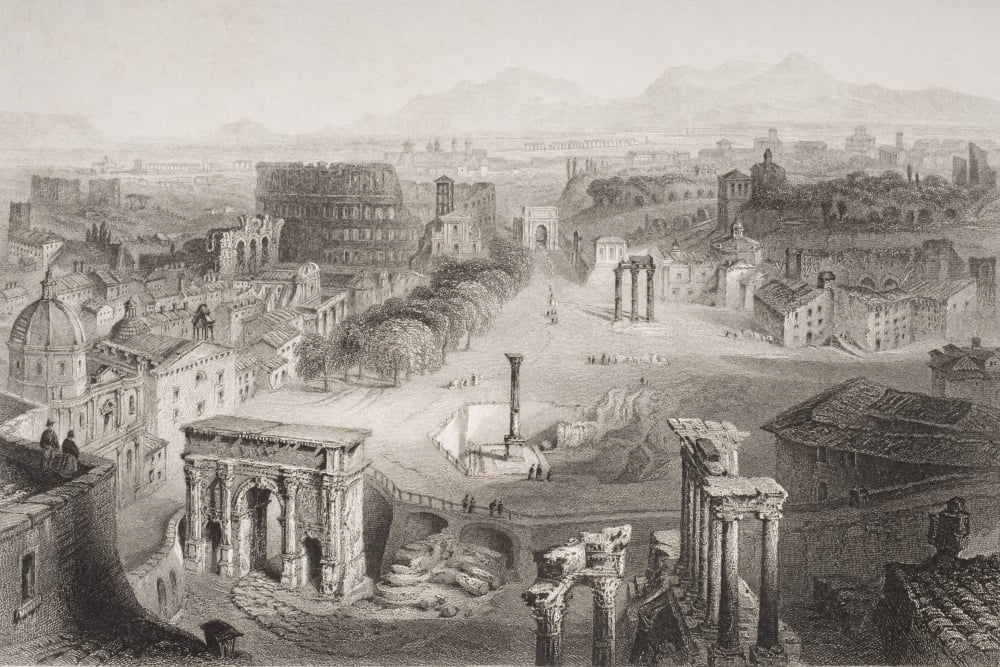 The Roman Forum From The Capitoline Hill Engraved By AWillmore Canvas Art - Ken Welsh Design Pics (18 x 12)