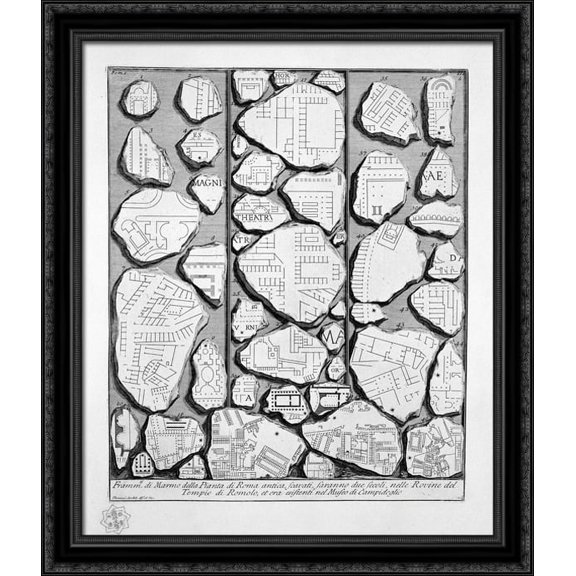 The Roman antiquities, t. 1, Plate III. Map of ancient Rome and Forma Urbis. 28x34 Large Black Ornate Wood Framed Canvas Art by Giovanni Battista Piranesi
