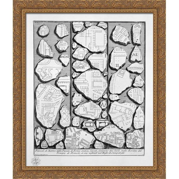 The Roman antiquities, t. 1, Plate III. Map of ancient Rome and Forma Urbis. 28x34 Large Gold Ornate Wood Framed Canvas Art by Giovanni Battista Piranesi