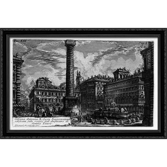 The Roman antiquities, t. 1, Plate XIII. Column of Marcus Aurelius. 40x26 Large Black Ornate Wood Framed Canvas Art by Giovanni Battista Piranesi