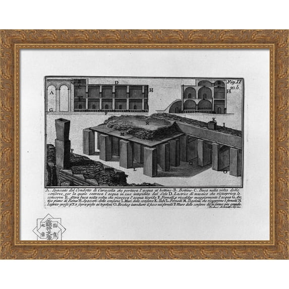 The Roman antiquities, t. 1, Plate XIX. Duct of Caracalla. 34x28 Large Gold Ornate Wood Framed Canvas Art by Giovanni Battista Piranesi