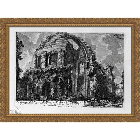 The Roman antiquities, t. 1, Plate XVI. Temple of Minerva Medica. 38x28 Large Gold Ornate Wood Framed Canvas Art by Giovanni Battista Piranesi