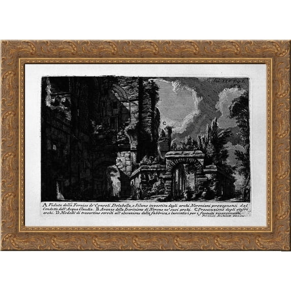 The Roman antiquities, t. 1, Plate XXV. Nero`s aqueduct 24x20 Gold Ornate Wood Framed Canvas Art by Piranesi, Giovanni Battista