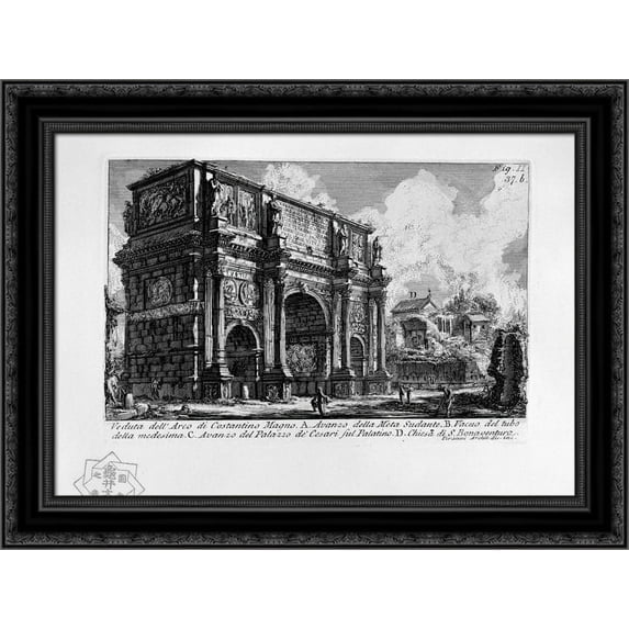 The Roman antiquities, t. 1, Plate XXXVI 24x20 Black Ornate Wood Framed Canvas Art by Piranesi, Giovanni Battista