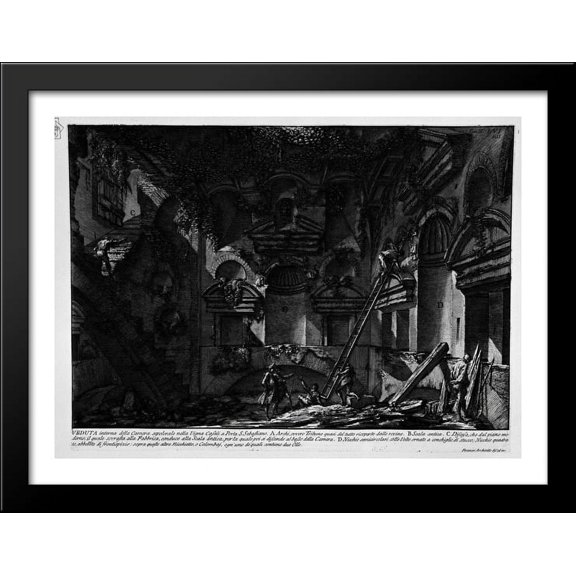 The Roman antiquities, t. 2, Plate LVI. Interior view of the burial chamber in the Vineyard Gate S. Casali Sebastiano 36x28 Large Black Wood Framed Print Art by Giovanni Battista Piranesi