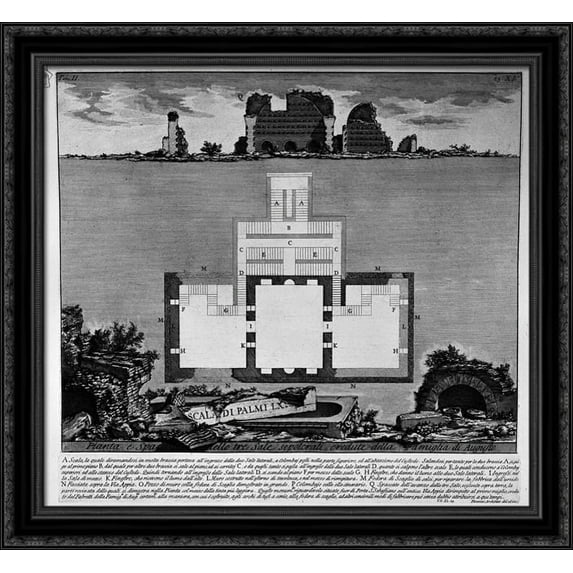 The Roman antiquities, t. 2, Plate XL. View of a tomb oldest existing bridge in a vineyard near Lugano 30x28 Large Black Ornate Wood Framed Canvas Art by Giovanni Battista Piranesi