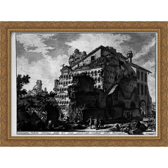 The Roman antiquities, t. 2, Plate XLI. External view of the three rooms before burial 38x28 Large Gold Ornate Wood Framed Canvas Art by Giovanni Battista Piranesi