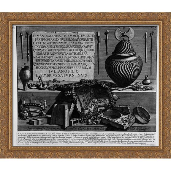 The Roman antiquities, t. 2, Plate XLIX. Inscriptions and fragments of the burial chambers of the Villa de `Five 34x28 Large Gold Ornate Wood Framed Canvas Art by Giovanni Battista Piranesi