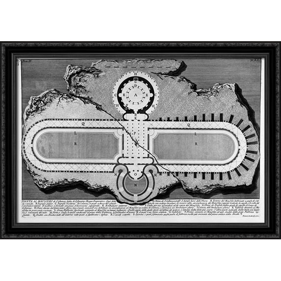 The Roman antiquities, t. 2, Plate XXI. Urn of marble found in the burial chamber above (figures carved from Barbault) 40x28 Large Black Ornate Wood Framed Canvas Art by Giovanni Battista Piranesi