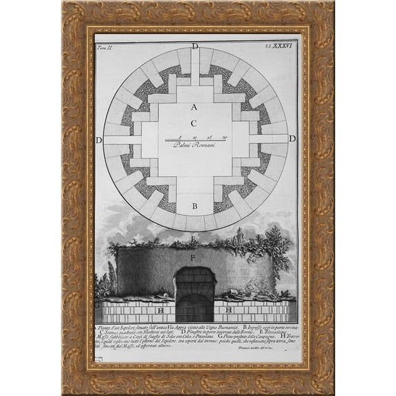 The Roman antiquities, t. 2, Plate XXXVI. Hips and split of the urn itself (figures carved from Barbault) 19x24 Gold Ornate Wood Framed Canvas Art by Piranesi, Giovanni Battista