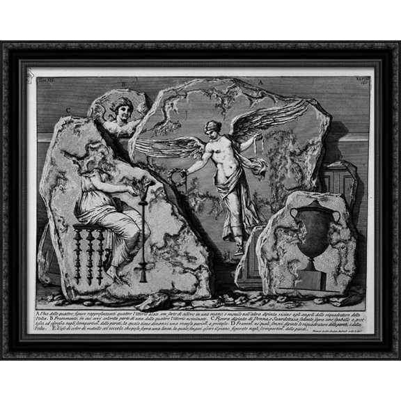 The Roman antiquities, t. 3, Plate XLIX. Decorative details of the walls of the room above 36x28 Large Black Ornate Wood Framed Canvas Art by Giovanni Battista Piranesi