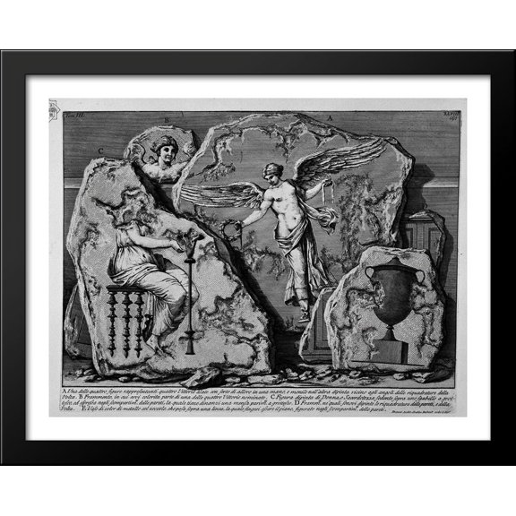 The Roman antiquities, t. 3, Plate XLIX. Decorative details of the walls of the room above 36x28 Large Black Wood Framed Print Art by Giovanni Battista Piranesi