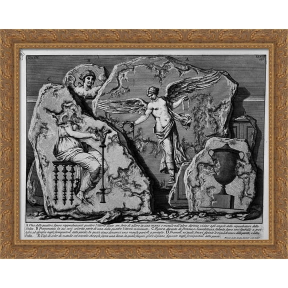 The Roman antiquities, t. 3, Plate XLIX. Decorative details of the walls of the room above 36x28 Large Gold Ornate Wood Framed Canvas Art by Giovanni Battista Piranesi