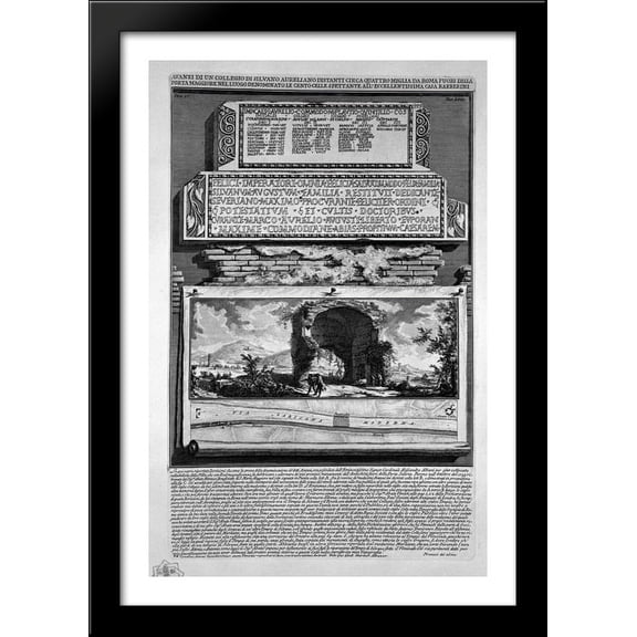The Roman antiquities, t. 4, Plate LVI. Silvano remains of a Board of Aurelian 28x40 Large Black Wood Framed Print Art by Giovanni Battista Piranesi