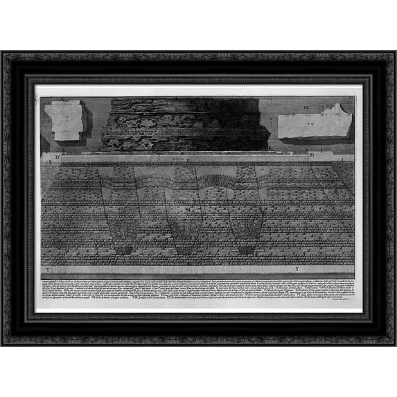 The Roman antiquities, t. 4, Plate VI. Construction details of the Mausoleum of Hadrian and d`Elio Bridge St. Angelo 24x20 Black Ornate Wood Framed Canvas Art by Piranesi, Giovanni Battista