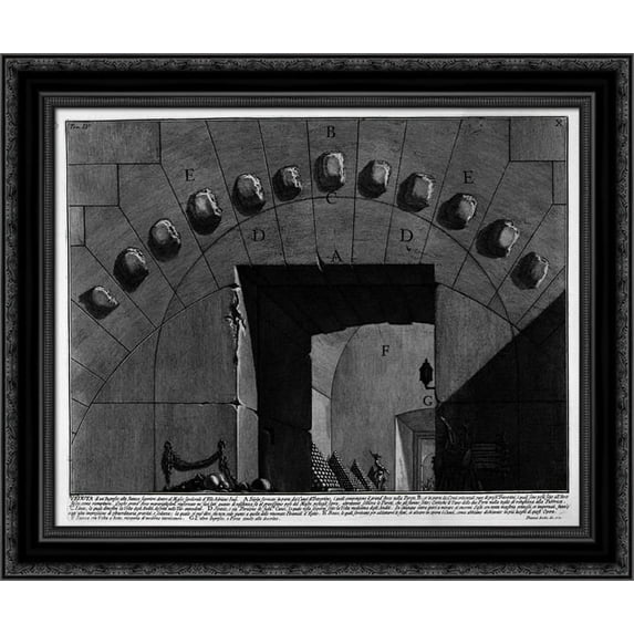 The Roman antiquities, t. 4, Plate XI. View of the underground foundation of the Mausoleum of Adrian`s helium 24x20 Black Ornate Wood Framed Canvas Art by Piranesi, Giovanni Battista