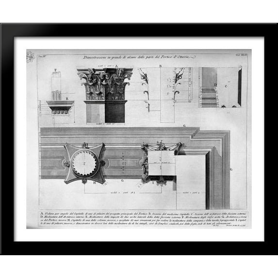 The Roman antiquities, t. 4, Plate XLIII. Vista of some of the great parts of the Portico d`Ottavia 34x28 Large Black Wood Framed Print Art by Giovanni Battista Piranesi