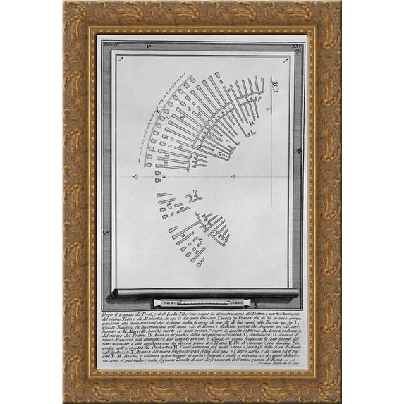 The Roman antiquities, t. 4, Plate XXV. Bridge cross section of Cestius 19x24 Gold Ornate Wood Framed Canvas Art by Piranesi, Giovanni Battista