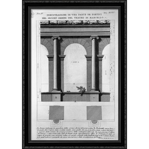 The Roman antiquities, t. 4, Plate XXXV. Great Vista of some of the Doric order of the second `Theatre of Marcellus 28x40 Large Black Ornate Wood Framed Canvas Art by Giovanni Battista Piranesi