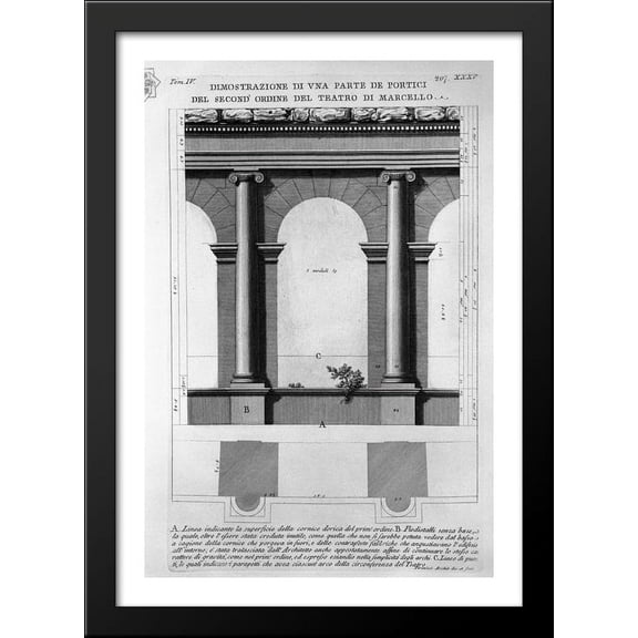 The Roman antiquities, t. 4, Plate XXXV. Great Vista of some of the Doric order of the second `Theatre of Marcellus 28x40 Large Black Wood Framed Print Art by Giovanni Battista Piranesi