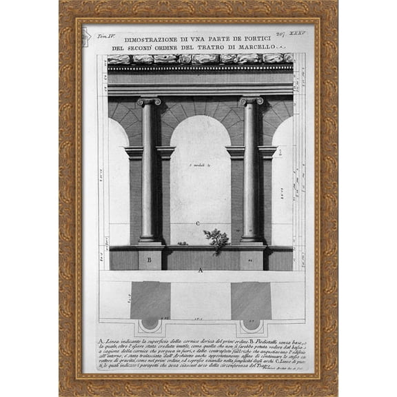 The Roman antiquities, t. 4, Plate XXXV. Great Vista of some of the Doric order of the second `Theatre of Marcellus 28x40 Large Gold Ornate Wood Framed Canvas Art by Giovanni Battista Piranesi