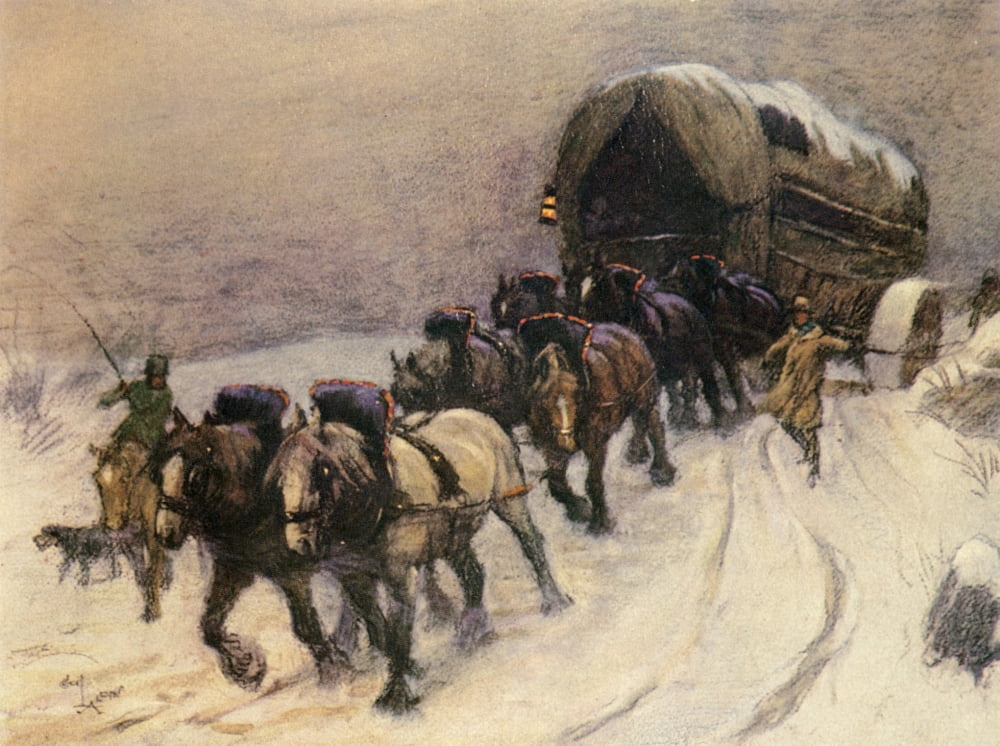 The Romance of the Road 1933 Christmas stagecoach Canvas Art - Cecil Aldin (18 x 24)
