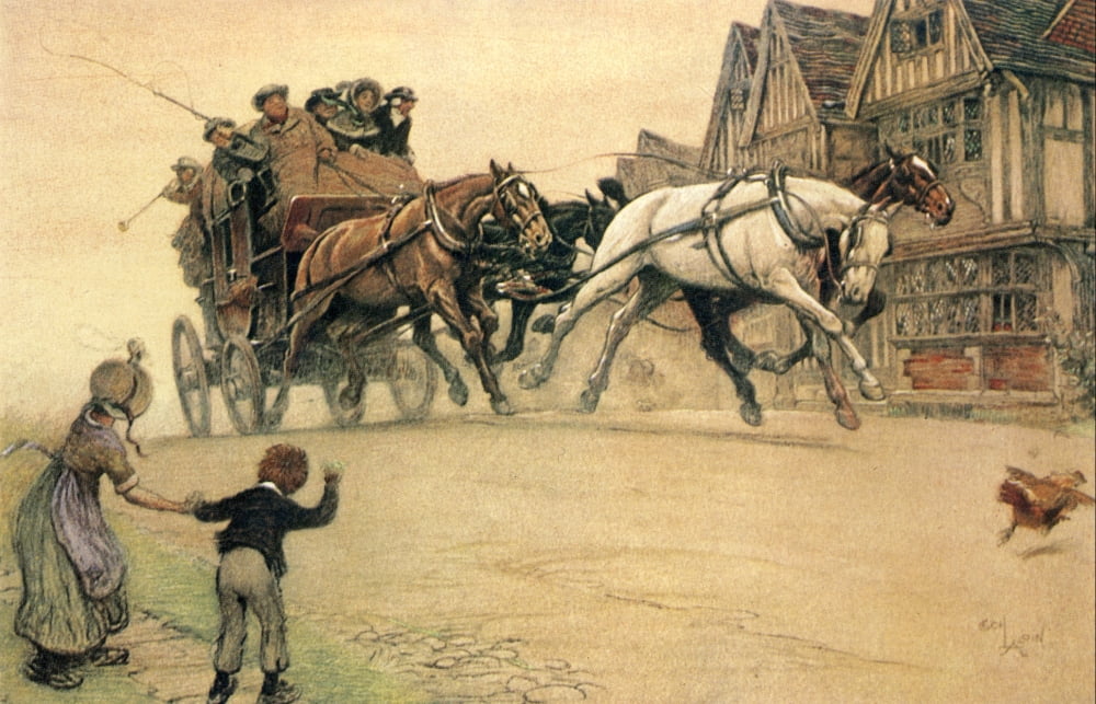 The Romance of the Road 1933 Passing through Canvas Art - Cecil Aldin (18 x 24)