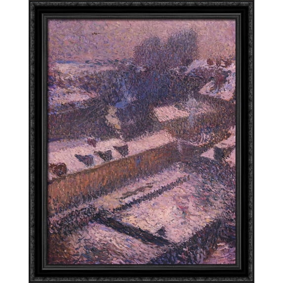 The Roofs of Paris in Snow 28x36 Large Black Ornate Wood Framed Canvas Art by Henri Martin