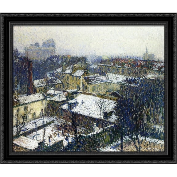 The Roofs of Paris in the Snow, the View from the Artist's Studio 34x28 Large Black Ornate Wood Framed Canvas Art by Henri Martin