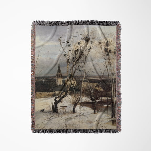 The Rooks Have Arrived, 1871 By Alexei Savrasov Birds In Winter, Woven Blanket