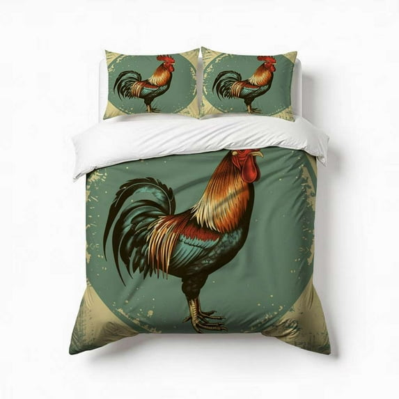 The Rooster Bright Colors Bedding Set 3 Pcs Soft Microfiber Quilt Cover For Bedroom Decor, Comforter Cover With 2 Pillowcase