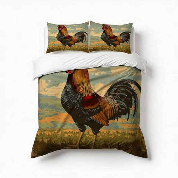 The Rooster Bright Colors Bedding Set 3 Pcs Soft Microfiber Quilt Cover For Bedroom Decor, Comforter Cover With 2 Pillowcase