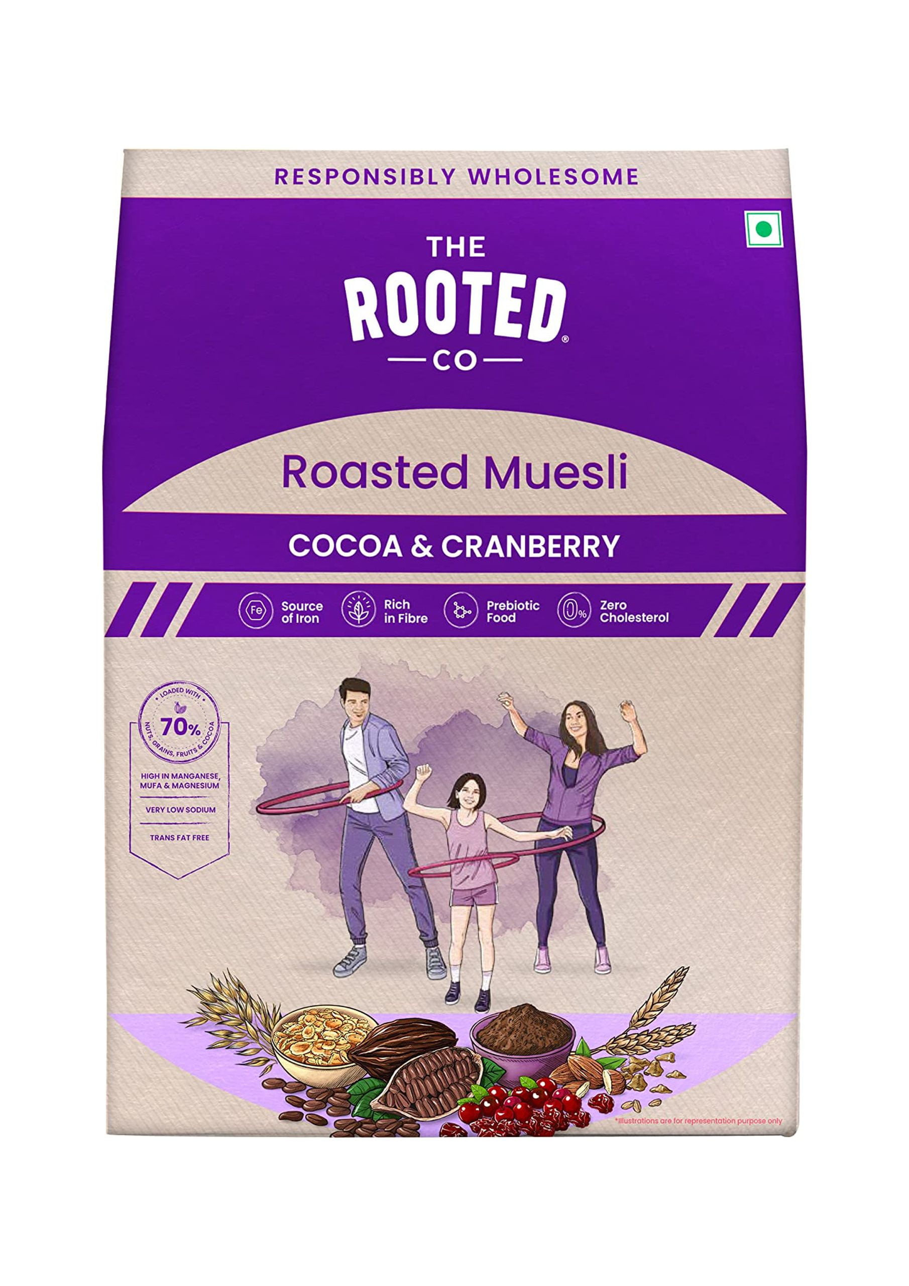 The Rooted Co Roasted Muesli Cereals Cocoa & Cranberry, 400G Rolled
