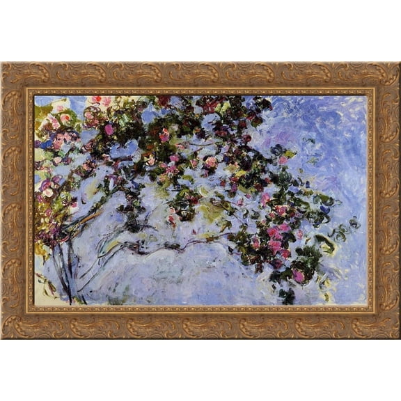 The Rose Bush 24x19 Gold Ornate Wood Framed Canvas Art by Monet, Claude