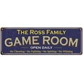 thumbnail image 1 of The Ross Family Blue Game Room Metal 6x18 Sign 106180037030, 1 of 1
